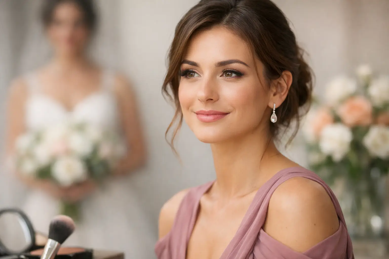Maquiagem natural para madrinha com pele leve e olhos definidos
