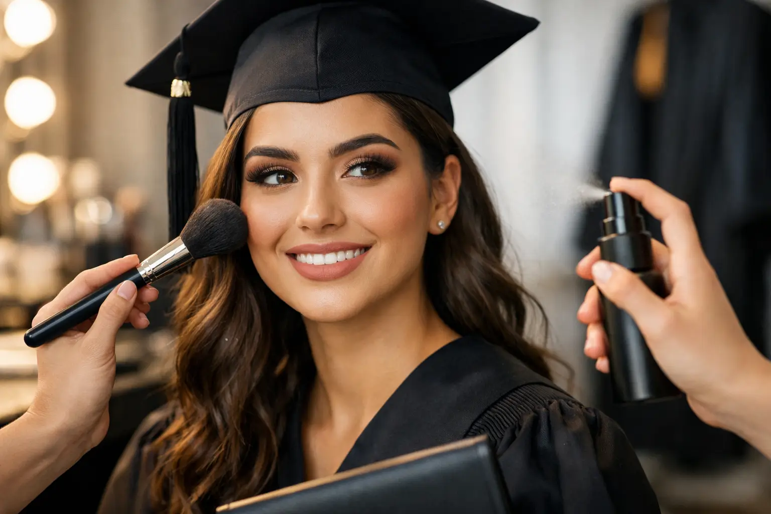 Maquiagem para fotos de formatura com pele iluminada e olhos definidos